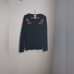 Bon Worth Cardigan Women S Black Floral Embroidery Versatile Cottagecore Church